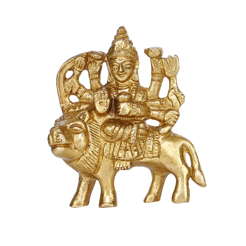 GURU JEE Brass Statue Goddess Maa Durga MATA Rani Murti Sherawali Idol Small Gifts Item - Image 1